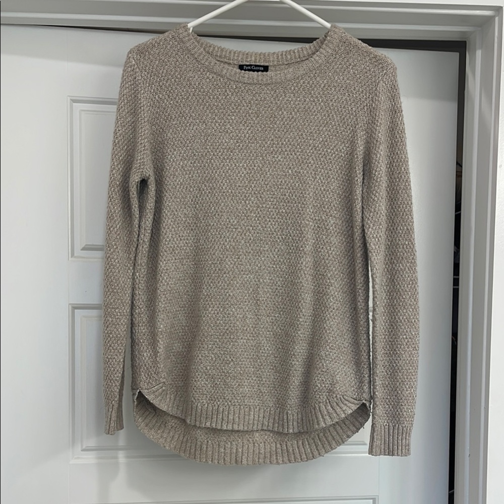 Pink Clover Tan Crew Neck Sweater with Shirttail Hem